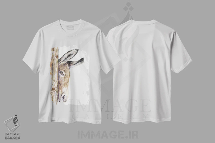 تیشرت سفید طرح دار الاغ روی زمینه سفید، مدیوم اثر جورج دیاچنکو | فروشگاه ایماژ