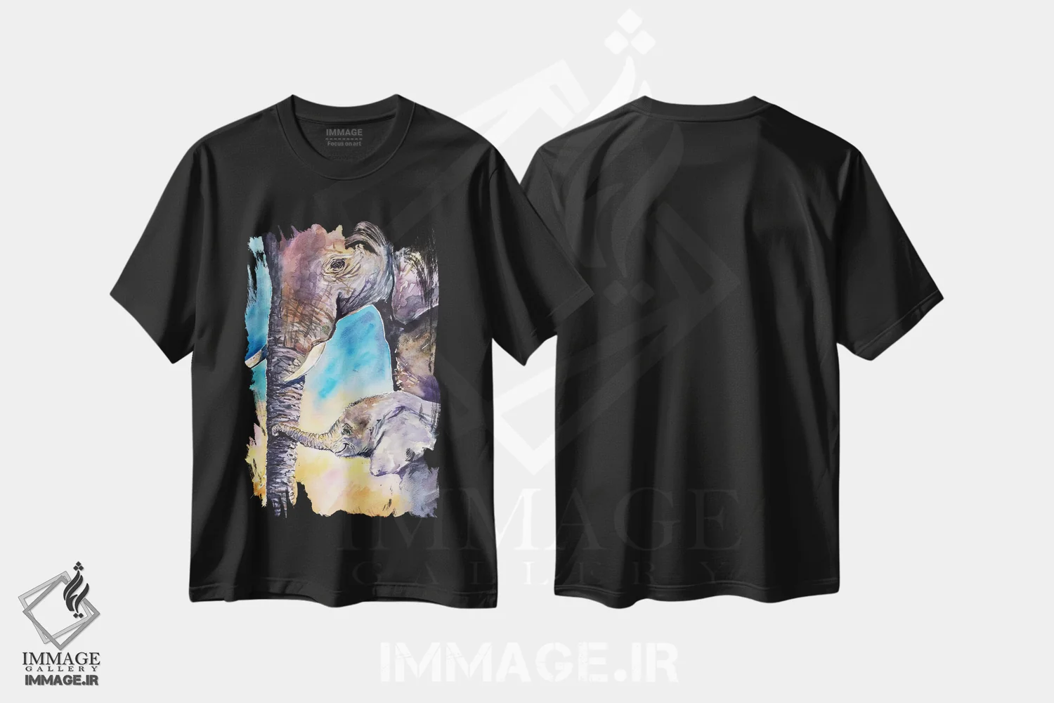 تیشرت مشکی طرح دار مادر فیل و بچه اش، مدیوم اثر جورج دیاچنکو | فروشگاه ایماژ