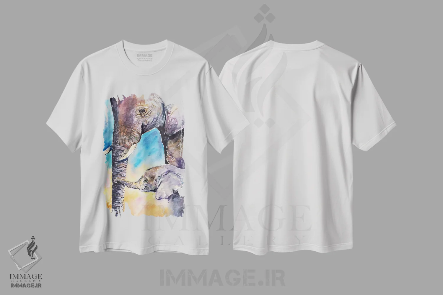 تیشرت سفید طرح دار مادر فیل و بچه اش، مدیوم اثر جورج دیاچنکو | immage.ir