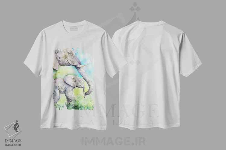 تیشرت سفید طرح دار خانوادهٔ خوشحال فیل ها، مدیوم اثر جورج دیاچنکو | immage.ir