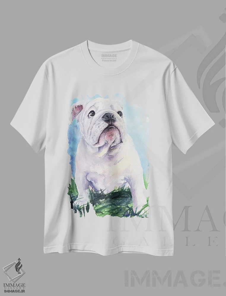 تیشرت سفید طرح دار بولداگ انگلیسی ۲، مدیوم اثر جورج دیاچنکو | فروشگاه ایماژ