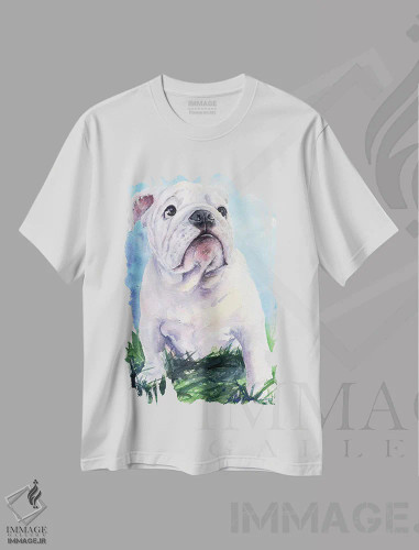 تیشرت سفید طرح دار بولداگ انگلیسی ۲، مدیوم اثر جورج دیاچنکو | فروشگاه ایماژ
