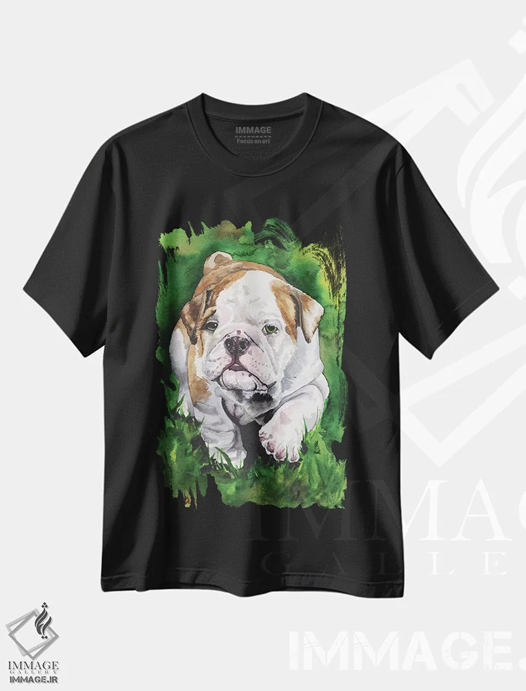 تیشرت مشکی طرح دار توله بولداگ انگلیسی، مدیوم اثر جورج دیاچنکو | immage.ir