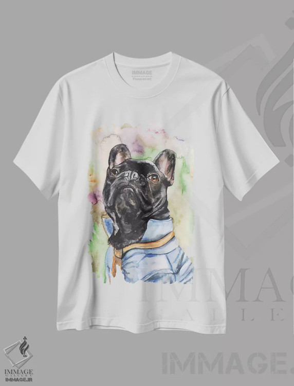 تیشرت سفید طرح دار بولداگ فرانسوی شیک، مدیوم اثر جورج دیاچنکو | immage.ir