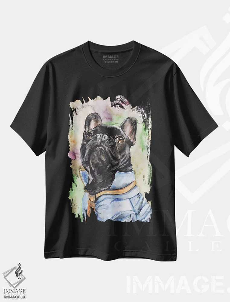 تیشرت مشکی طرح دار بولداگ فرانسوی شیک، مدیوم اثر جورج دیاچنکو | فروشگاه ایماژ