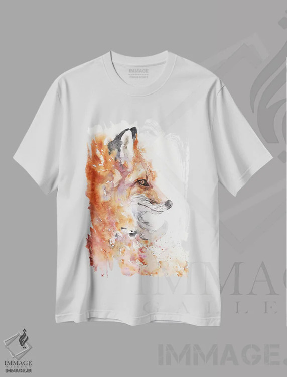 تیشرت سفید طرح دار روباه آتشی، مدیوم اثر جورج دیاچنکو | فروشگاه ایماژ