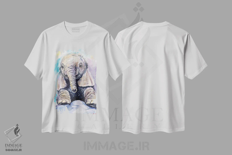 تیشرت سفید طرح دار فیل بچه خوشحال، مدیوم اثر جورج دیاچنکو | immage.ir