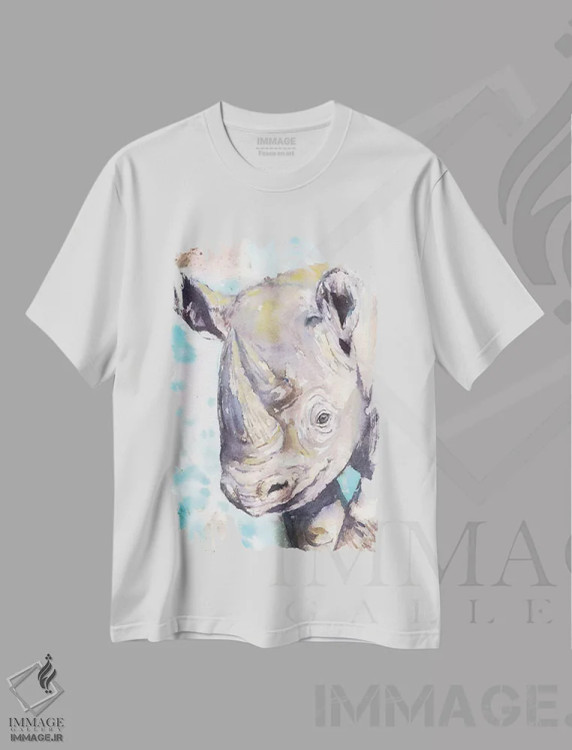 تیشرت سفید طرح دار کرگدن بچه خوشحال، مدیوم اثر جورج دیاچنکو | فروشگاه ایماژ