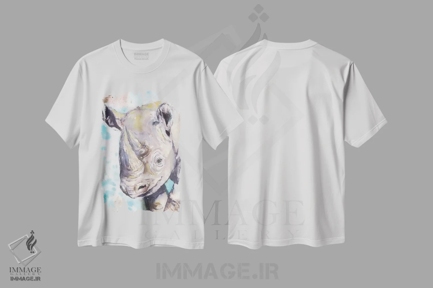 تیشرت سفید طرح دار کرگدن بچه خوشحال، مدیوم اثر جورج دیاچنکو | فروشگاه ایماژ