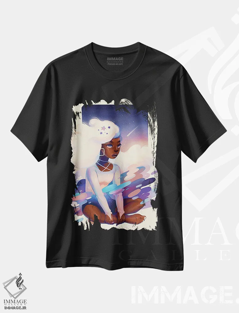 تیشرت مشکی طرح دار ستاره دنباله دار، هنر آمریکایی آفریقایی تبار اثر ژنووا بی | فروشگاه ایماژ