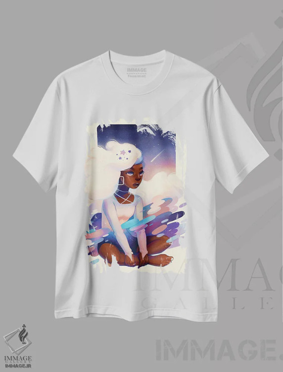 تیشرت سفید طرح دار ستاره دنباله دار، هنر آمریکایی آفریقایی تبار اثر ژنووا بی | immage.ir