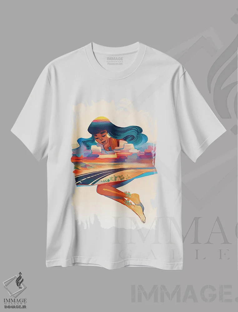 تیشرت سفید طرح دار رویای بیابان، هنر آمریکایی آفریقایی تبار اثر ژنووا بی | فروشگاه ایماژ