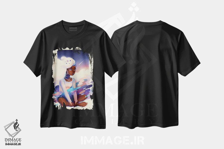 تیشرت مشکی طرح دار ستاره دنباله دار، هنر آمریکایی آفریقایی تبار اثر ژنووا بی | فروشگاه ایماژ