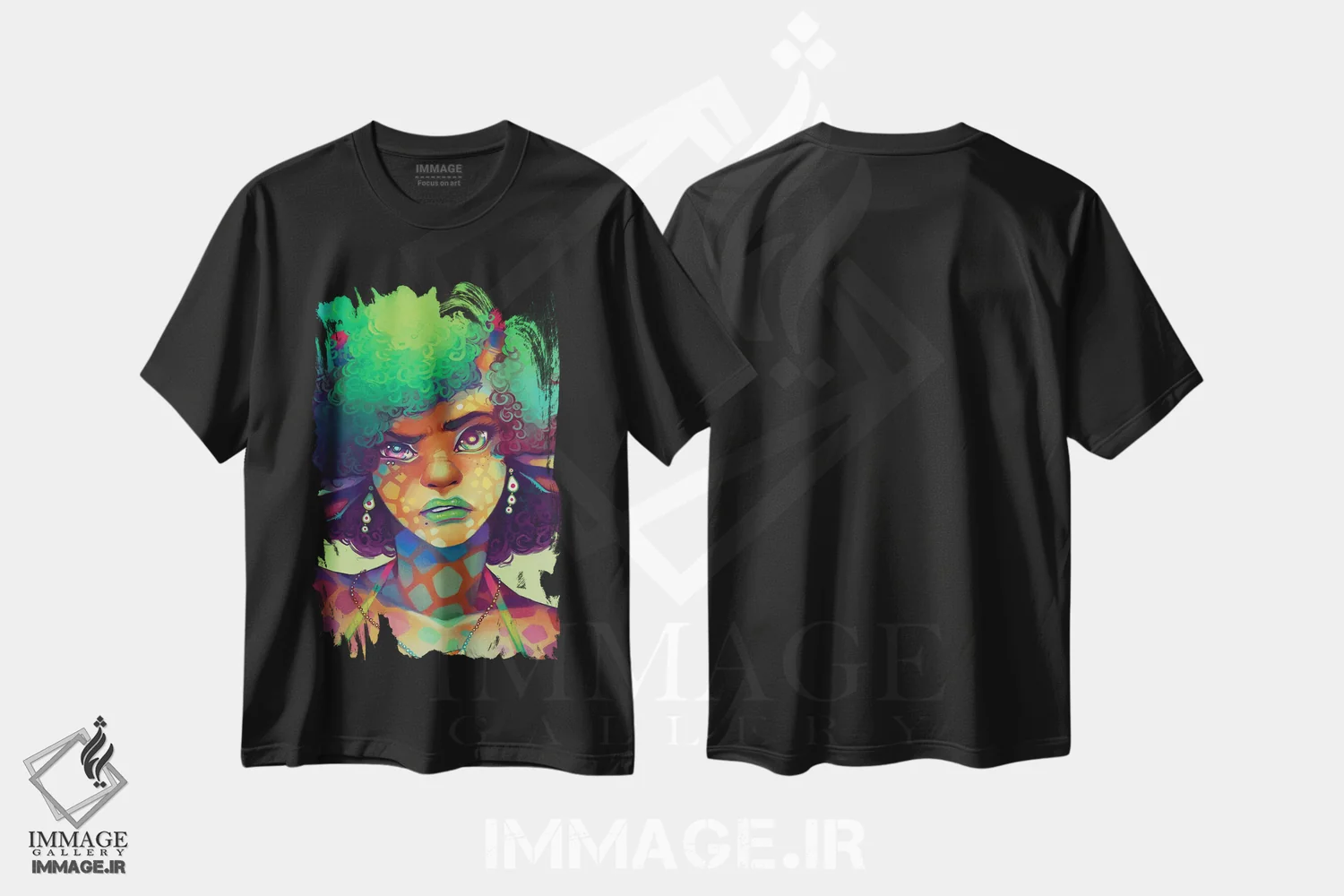 تیشرت مشکی طرح دار زرافه، هنر آمریکایی آفریقایی تبار اثر ژنووا بی | فروشگاه ایماژ