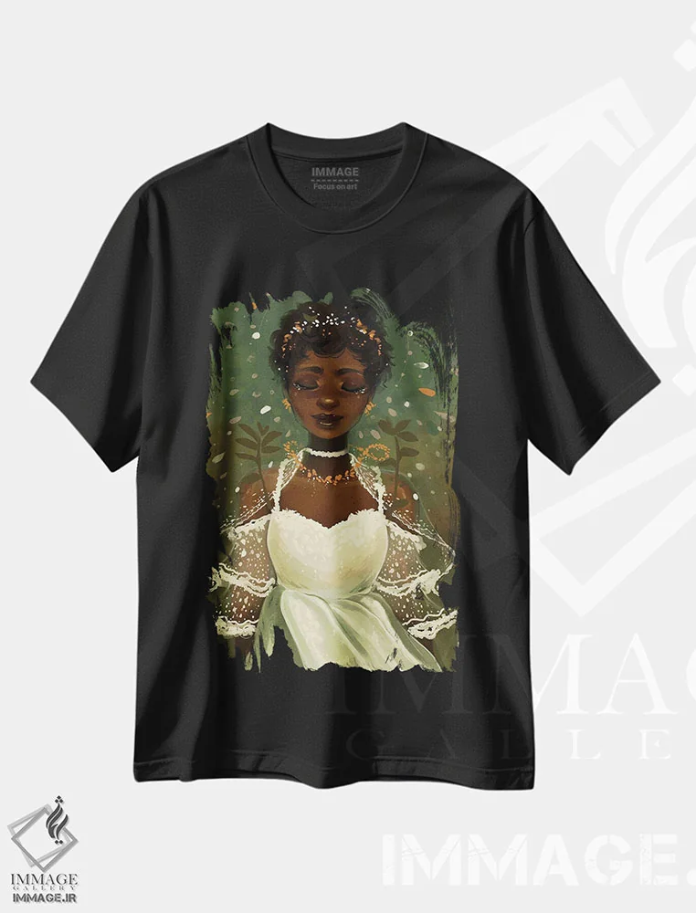 تیشرت مشکی طرح دار توری، هنر آمریکایی آفریقایی تبار اثر ژنووا بی | فروشگاه ایماژ