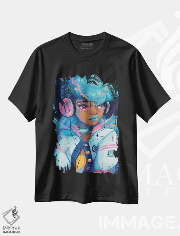 تیشرت مشکی طرح دار لتِرمن، هنر آمریکایی آفریقایی تبار اثر ژنووا بی | فروشگاه ایماژ