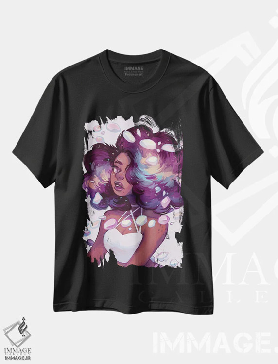 تیشرت مشکی طرح دار معدنی، هنر آمریکایی آفریقایی تبار اثر ژنووا بی | فروشگاه ایماژ