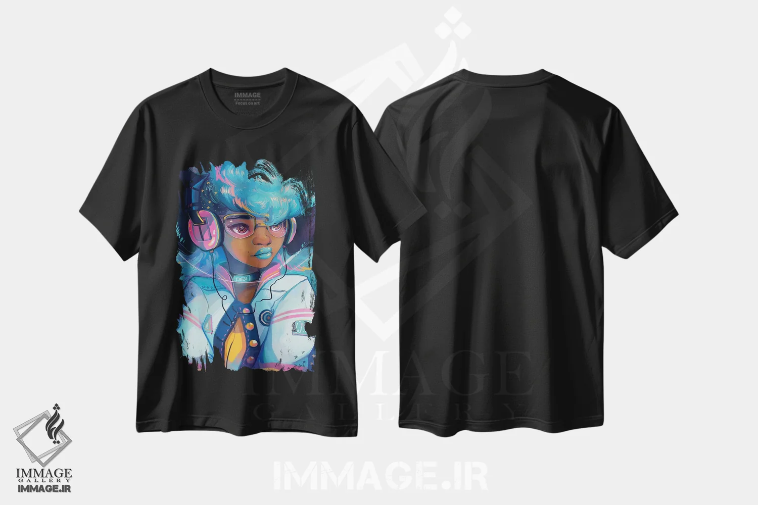 تیشرت مشکی طرح دار لتِرمن، هنر آمریکایی آفریقایی تبار اثر ژنووا بی | فروشگاه ایماژ