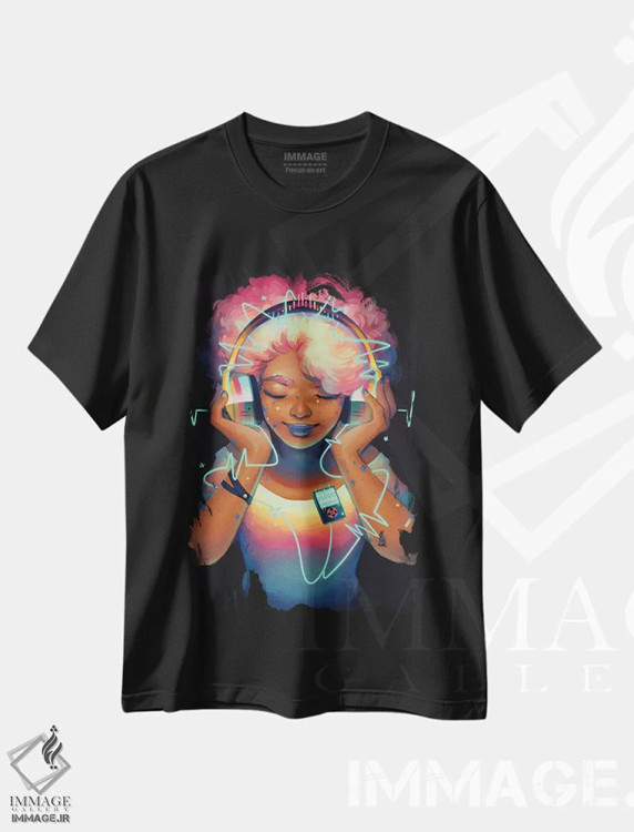 تیشرت مشکی طرح دار موسیقی، هنر آمریکایی آفریقایی تبار اثر ژنووا بی | فروشگاه ایماژ