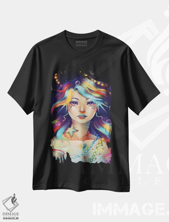 تیشرت مشکی طرح دار ماهی رنگین کمانی ۱، تزئینی اثر ژنووا بی | immage.ir