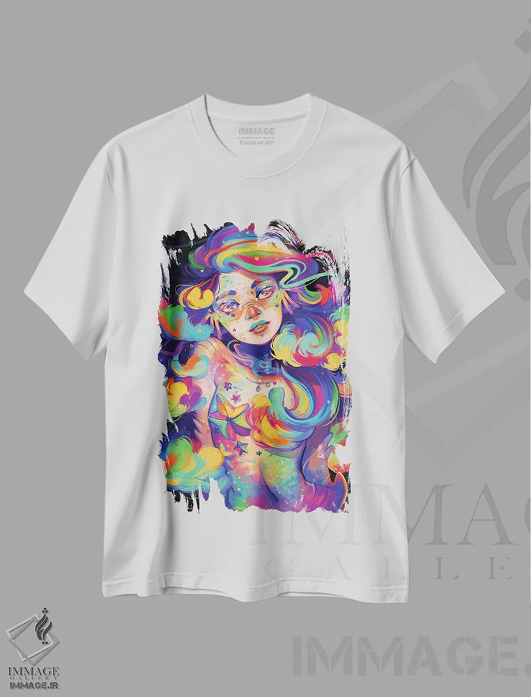 تیشرت سفید طرح دار ماهی رنگین کمانی ۲، تزئینی اثر ژنووا بی | immage.ir