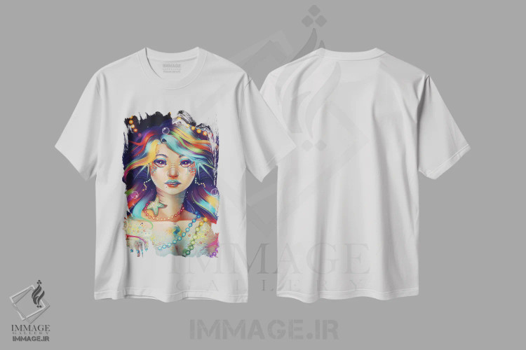 تیشرت سفید طرح دار ماهی رنگین کمانی ۱، تزئینی اثر ژنووا بی | فروشگاه ایماژ