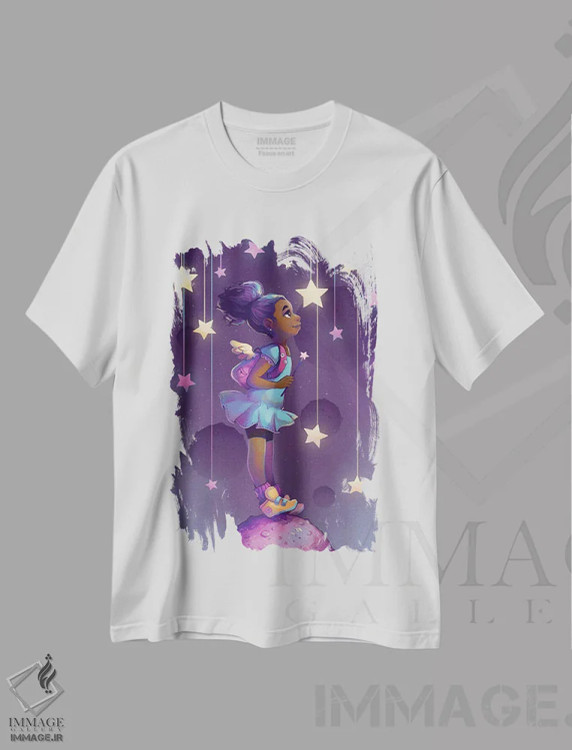 تیشرت سفید طرح دار دست یافتن به ستارگان، هنر آمریکایی آفریقایی تبار اثر ژنووا بی | immage.ir