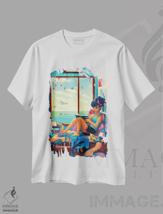 تیشرت سفید طرح دار آرامش، هنر آمریکایی آفریقایی تبار اثر ژنووا بی | فروشگاه ایماژ