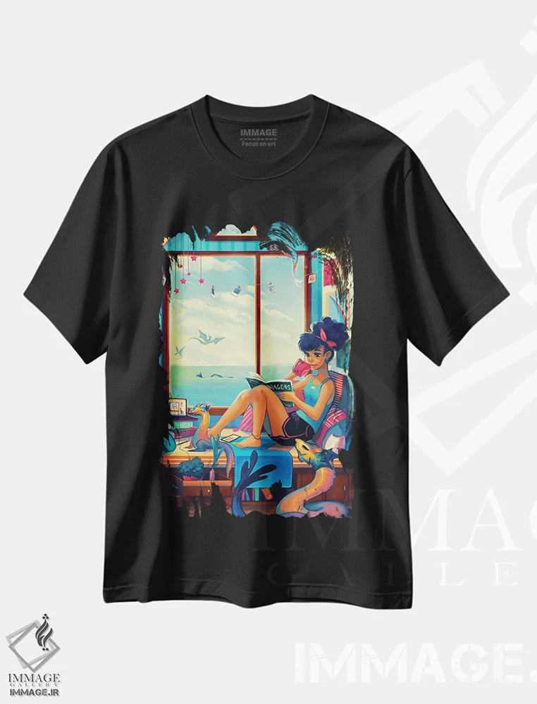 تیشرت مشکی طرح دار آرامش، هنر آمریکایی آفریقایی تبار اثر ژنووا بی | immage.ir