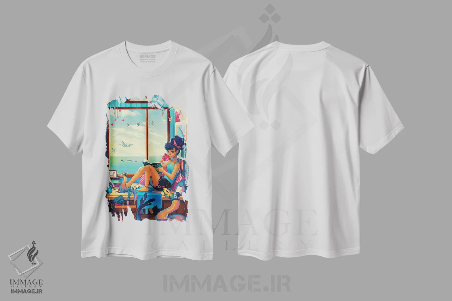 تیشرت سفید طرح دار آرامش، هنر آمریکایی آفریقایی تبار اثر ژنووا بی | فروشگاه ایماژ