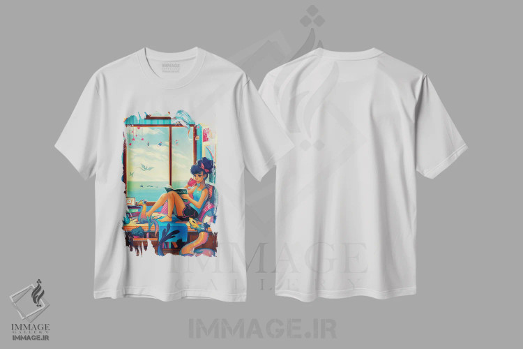 تیشرت سفید طرح دار آرامش، هنر آمریکایی آفریقایی تبار اثر ژنووا بی | فروشگاه ایماژ