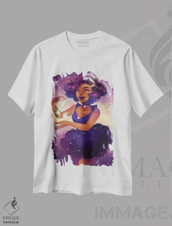 تیشرت سفید طرح دار سال ستاره، هنر آمریکایی آفریقایی تبار اثر ژنووا بی | immage.ir