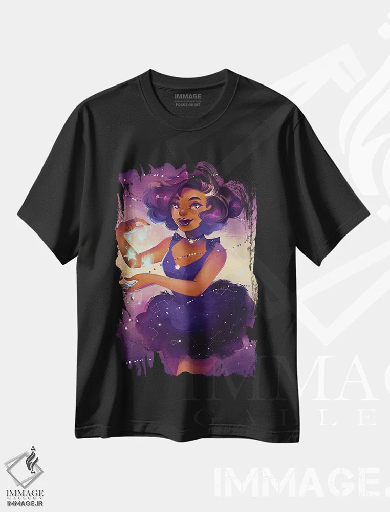 تیشرت مشکی طرح دار سال ستاره، هنر آمریکایی آفریقایی تبار اثر ژنووا بی | فروشگاه ایماژ