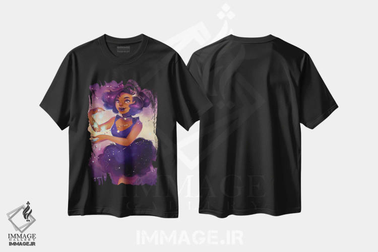 تیشرت مشکی طرح دار سال ستاره، هنر آمریکایی آفریقایی تبار اثر ژنووا بی | فروشگاه ایماژ