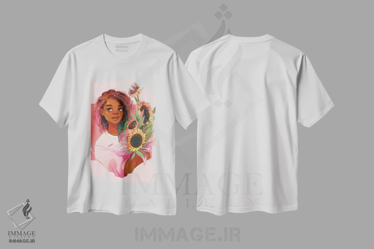 تیشرت سفید طرح دار آفتابگردان، هنر آمریکایی آفریقایی تبار اثر ژنووا بی | فروشگاه ایماژ