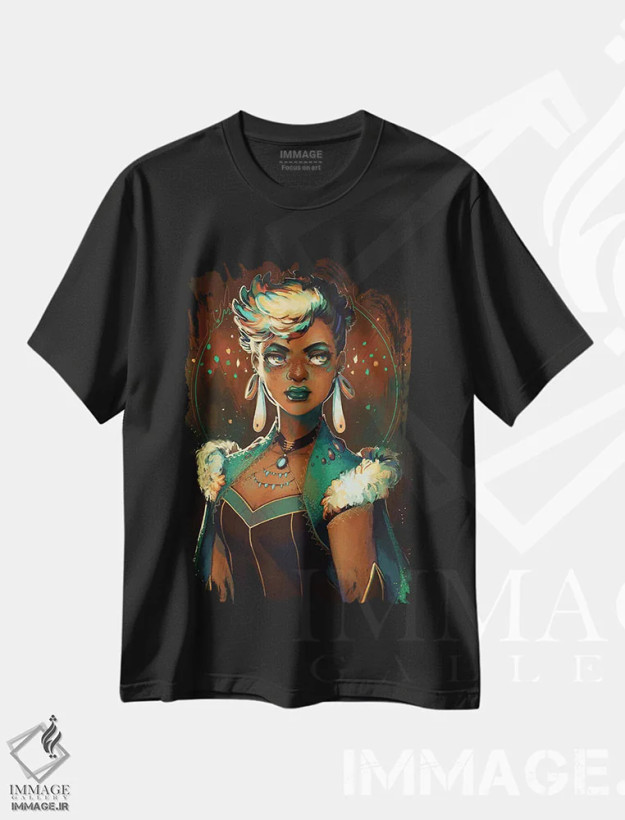 تیشرت مشکی طرح دار پرنده مانند، هنر آمریکایی آفریقایی تبار اثر ژنووا بی | فروشگاه ایماژ