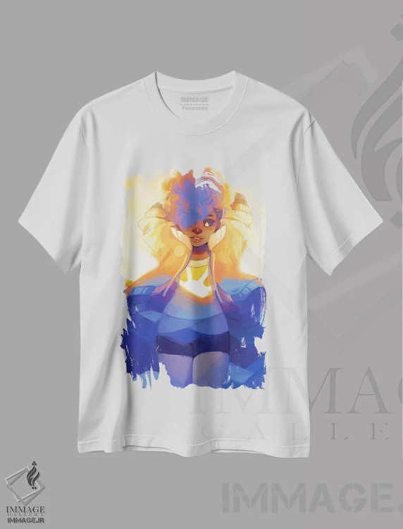 تیشرت سفید طرح دار طلوع آفتاب، هنر آمریکایی آفریقایی تبار اثر ژنووا بی | فروشگاه ایماژ