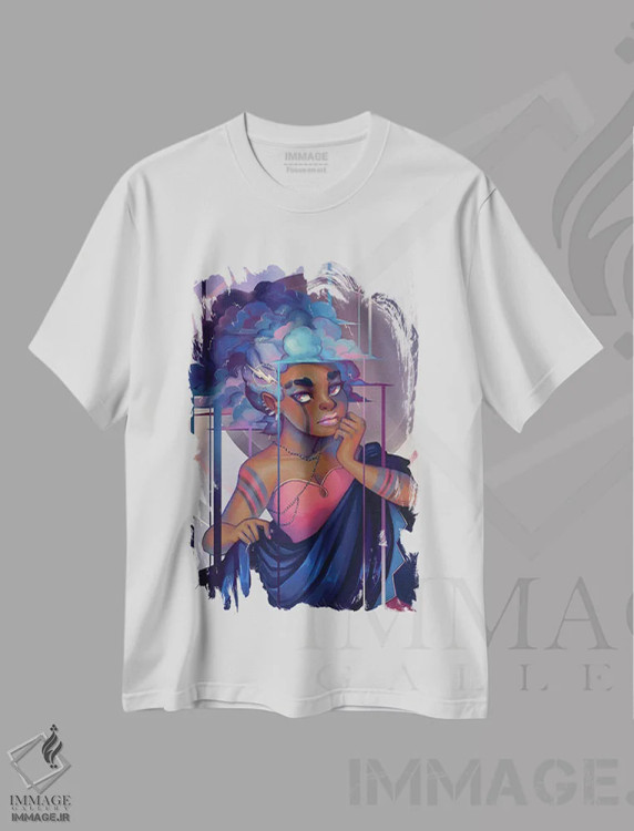 تیشرت سفید طرح دار توفان، هنر آمریکایی آفریقایی تبار اثر ژنووا بی | فروشگاه ایماژ