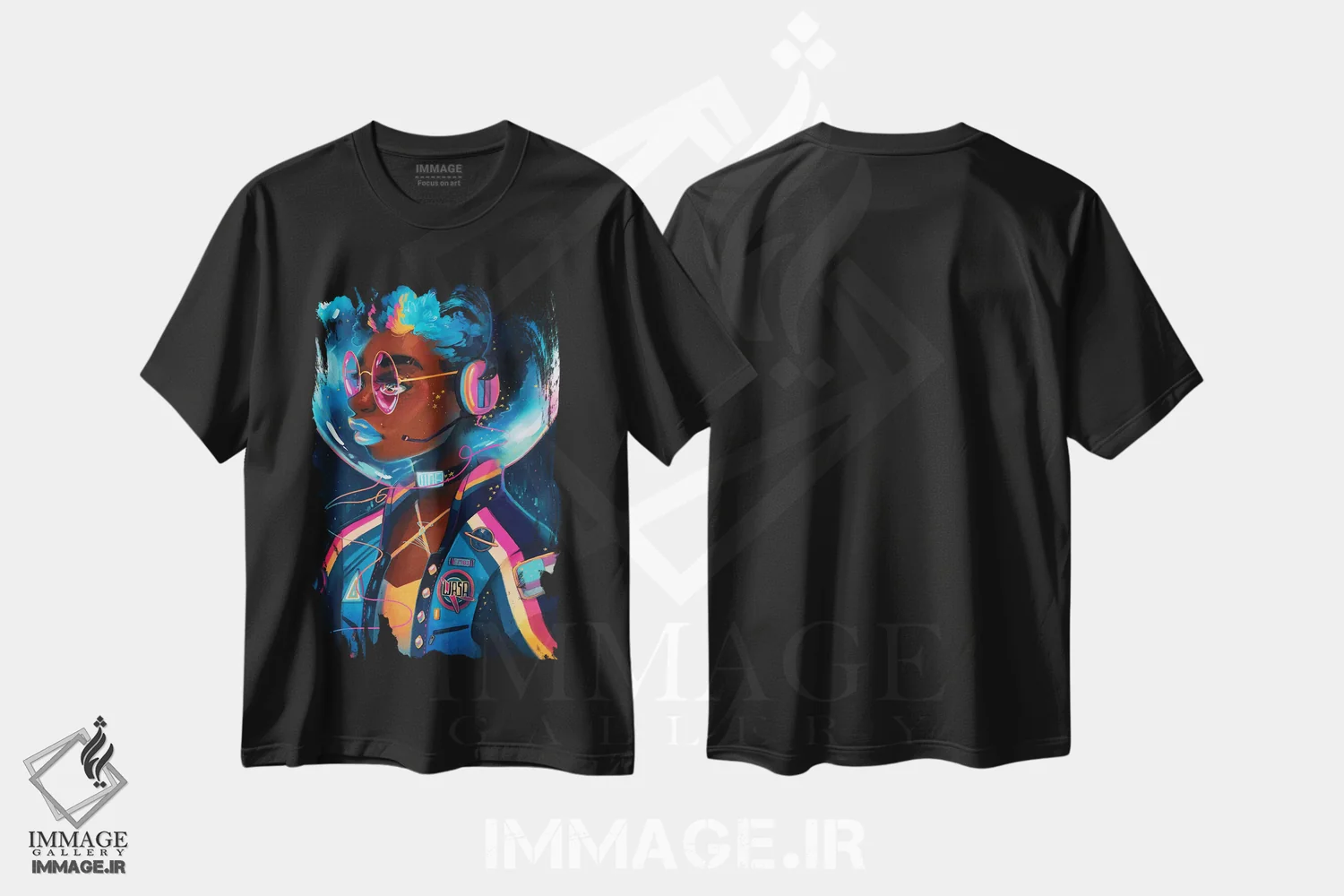 تیشرت مشکی طرح دار واسا، هنر آمریکایی آفریقایی تبار اثر ژنووا بی | فروشگاه ایماژ