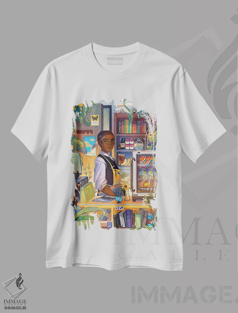 تیشرت سفید طرح دار فروشگاه بزرگ، هنر آمریکایی آفریقایی تبار اثر ژنووا بی | فروشگاه ایماژ