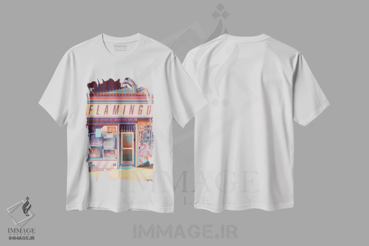 تیشرت سفید طرح دار الکترونیک فلامینگو، تزئینی اثر ژنووا بی | immage.ir