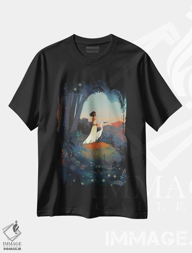 تیشرت مشکی طرح دار چراغ های شب، هنر آمریکایی آفریقایی تبار اثر ژنووا بی | immage.ir