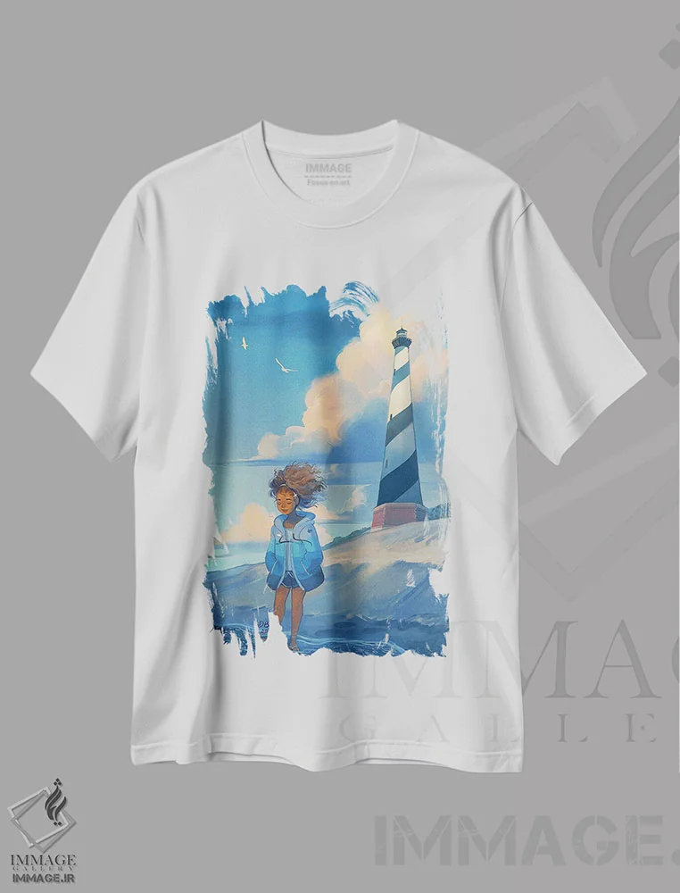 تیشرت سفید طرح دار فانوس دریایی، هنر آمریکایی آفریقایی تبار اثر ژنووا بی | immage.ir