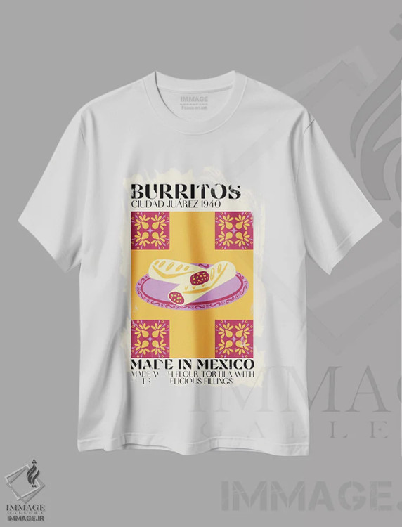 تیشرت سفید طرح دار بوریتوها، تزئینی اثر گائک استودیو | فروشگاه ایماژ