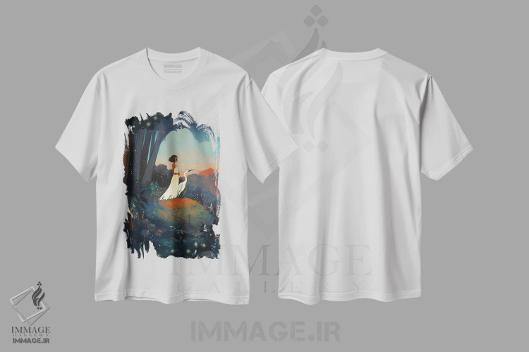 تیشرت سفید طرح دار چراغ های شب، هنر آمریکایی آفریقایی تبار اثر ژنووا بی | فروشگاه ایماژ