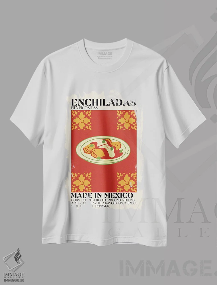 تیشرت سفید طرح دار انچیلادا، تزئینی اثر گائک استودیو | immage.ir