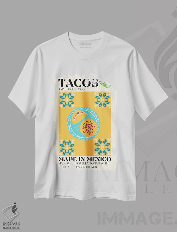تیشرت سفید طرح دار تاکوها، تزئینی اثر گائک استودیو | immage.ir