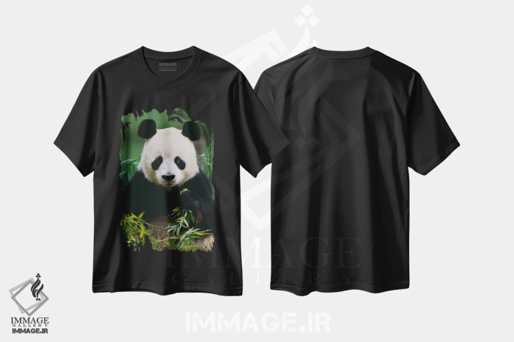 تیشرت مشکی طرح دار پاندای غول پیکر در حال خوردن بامبو، چین، مدیوم اثر گری الیس | فروشگاه ایماژ
