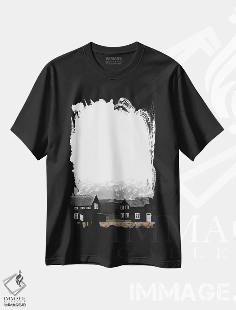تیشرت مشکی طرح دار خانه های سیاه ایسلند I، مدیوم اثر مونیکا استریگل | فروشگاه ایماژ