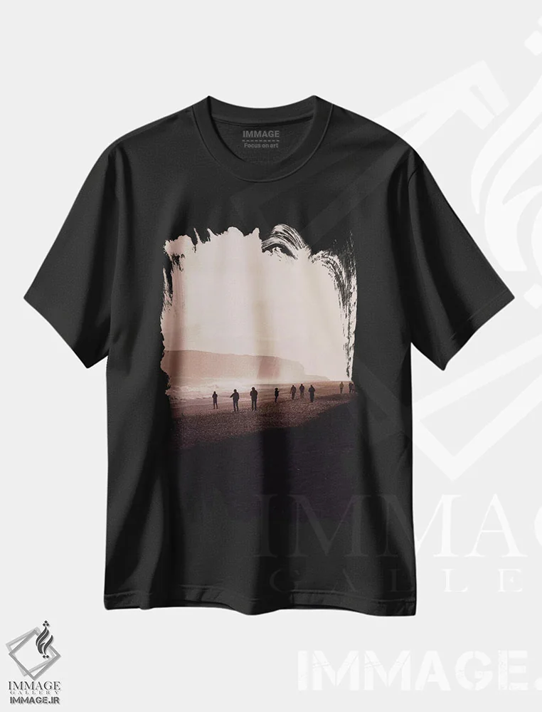 تیشرت مشکی طرح دار ساحل سیاه ویک ایسلند، دکور ساحلی اثر مونیکا استریگل | immage.ir